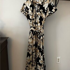 Black and Beige Floral Tie-Waist Maxi Dress Studio Park medium petite